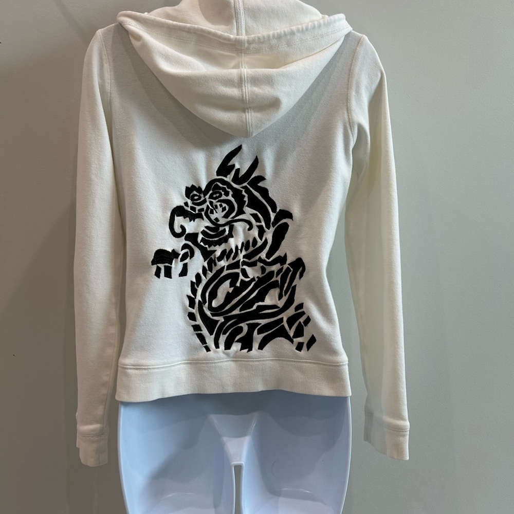 Romeo & Juliet Cream & Black  Zip Hoodie with Embroidered Dragon Size Medium